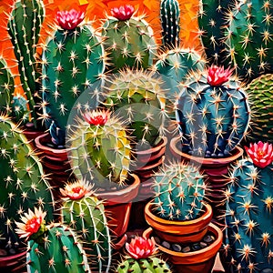Beautiful cactus oil painting - ai generated image