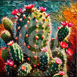 Beautiful cactus oil painting - ai generated image