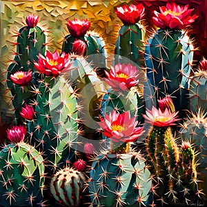 Beautiful cactus oil painting - ai generated image
