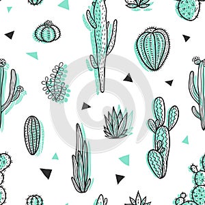 Beautiful Cactuses Abstract Natural Seamless Pattern