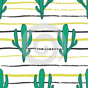 Beautiful Cactuses Abstract Natural Seamless Pattern