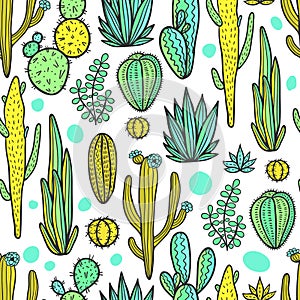 Beautiful Cactuses Abstract Natural Seamless Pattern