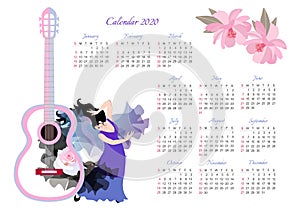 Beautiful calendar for 2020 year. Original design with girl dancing flamenco