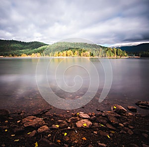 A beautiful California lake reflecting fall colors