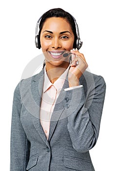 Beautiful Call Center Representative Wearing Headset