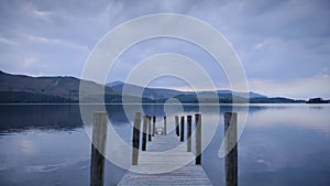 The beautiful, calm, blue England Lake District with mountains in the background - wide sh