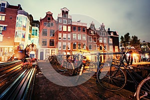 Beautiful calm night view of Amsterdam city