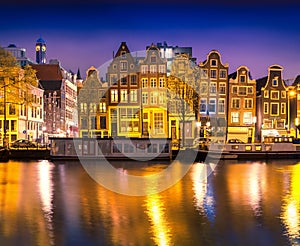 Beautiful calm night view of Amsterdam city