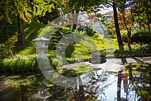 Beautiful calm scene in spring Japanese garden