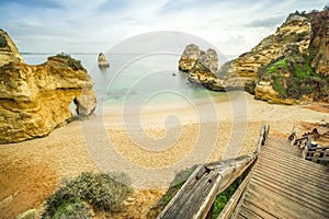 Beautiful Camilo Beach in the morning, Lagos, Algarve, Portugal