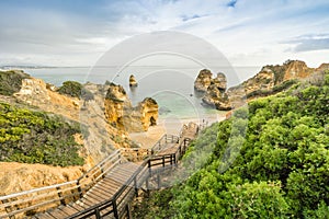 Beautiful Camilo Beach in the morning, Lagos, Algarve, Portugal