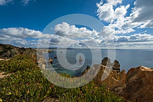 The beautiful Camilo Beach Praia do Camilo and the Lagos bay at Lagos, Portugal