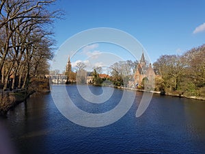 Beautiful canal in the city of Bruges, Belgium