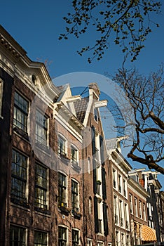 Beautiful canal houses and bridges in Amsterdam