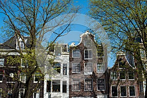 Beautiful canal houses and bridges in Amsterdam