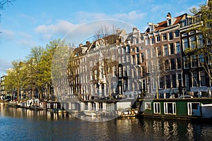 Beautiful canal houses and bridges in Amsterdam