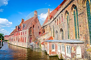 Beautiful canal and traditional houses in the old town of Bruges Brugge, Belgium