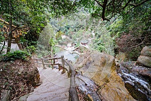 Beautiful canyon and waterfall landscape around Dinghu Mountain National Nature Reserve