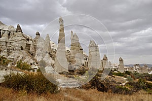 Beautiful Cappadocian mountain landscape with unusal rocks,Cappadocia