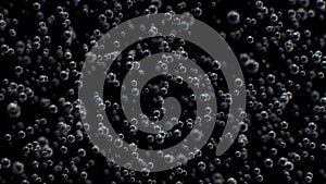 Beautiful Carbone Dioxide Bubbles in Water Moving Up Slow Motion Macro Seamless Black and White Backgrounds. Looped 3d