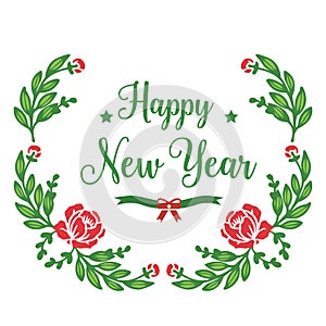Beautiful card happy new year with elegant red flower frame shape. Vector