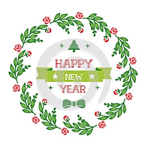 Beautiful card happy new year with elegant red flower frame shape. Vector