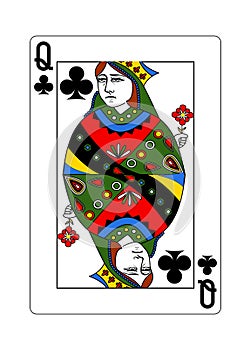 The beautiful card of the queen of Clubs in classic style
