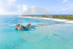 Beautiful caribbean beach in Dominican Republic. Aerial abstract view of tropical idyllic summer landscape with clear transparent