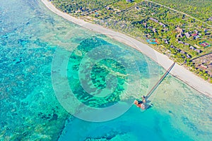 Beautiful caribbean beach in Dominican Republic. Aerial abstract view of tropical idyllic summer landscape with clear transparent