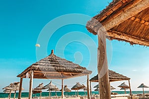 Beautiful caribbean beach with pergola in Dominican Republic