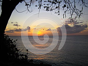 Beautiful caribbean sunset over the ocean in Tobago