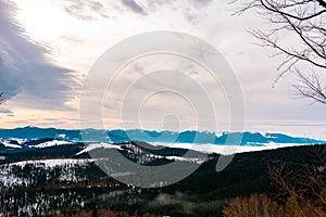 The beautiful Carpathian landscape, on the horizon you can see the mountain of Goverla and Petros