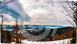 The beautiful Carpathian landscape, on the horizon you can see the mountain of Goverla and Petros