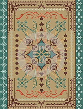 Beautiful carpet in blue and brown tones pattern