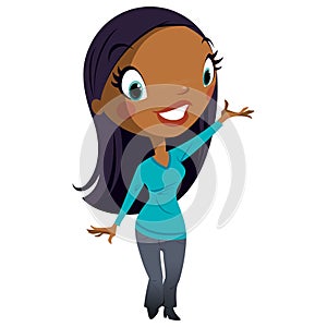 Beautiful cartoon black business woman character with cute face