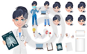 Beautiful cartoon character medic creation set.