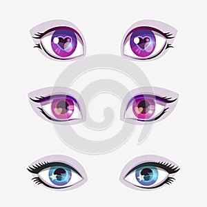 Beautiful cartoon colorful eyes set.