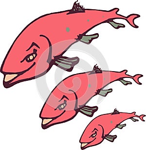 Beautiful cartoon illustration of cute pink torpedo fish colony in white and clear background.cdr