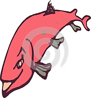 Beautiful cartoon illustration of cute pink torpedo fish in white and clear background.cdr