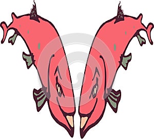 Beautiful cartoon illustration of two cute pink torpedo fish in white and clear background.cdr