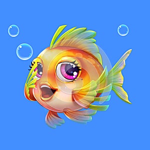 Beautiful Cartoon Sea Fish with Anime and Cartoon Style isolated on White Background