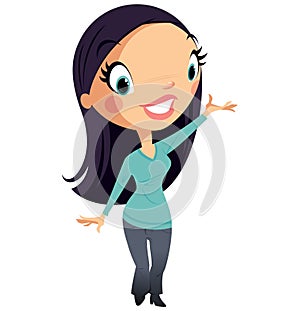 Beautiful cartoon woman presenting making a presentation gesture