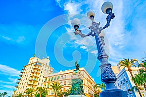 The vintage streetlights at Plaza de San Juan de Dios in Cadiz, Spain