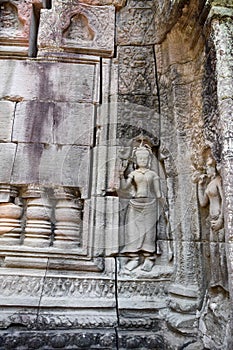 Beautiful carving of ancient shiva, vishnu hindu symbol statue in angkor wat temple, cambodia