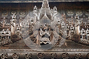 Beautiful carving in teak wood monastery