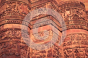 Beautiful carvings on the wall of Qutub minar in Delhi