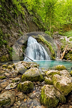 Beautiful cascade in Transylvania, Romania, Western Carpathian limestone mountains