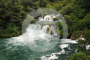 Beautiful cascade waterfall from front view