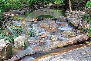 beautiful cascading waterfall over rocks long exposure in Chiangmai Chiang mai mountains northern thailand