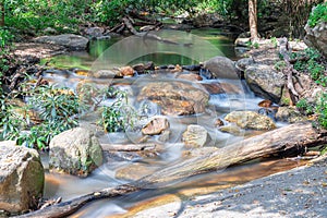 beautiful cascading waterfall over rocks long exposure in Chiangmai Chiang mai mountains northern thailand